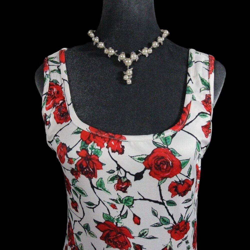 Woman's White Dress with Red Roses.  Size M - Picture 3 of 5